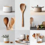 Ensemble Élégance Bois & Céramique – Ustensiles et Bols de Cuisine